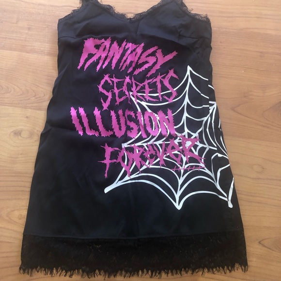 Goth gothic punk spiderweb black slip dress S nwt fantasy secrets illusion - Picture 6 of 9